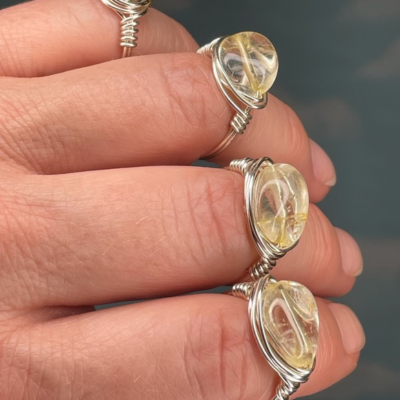 Genuine citrine and silver plated wire wrapped rings in size 6, 7, 8, and 9 NEW! - Picture 2 of 2
